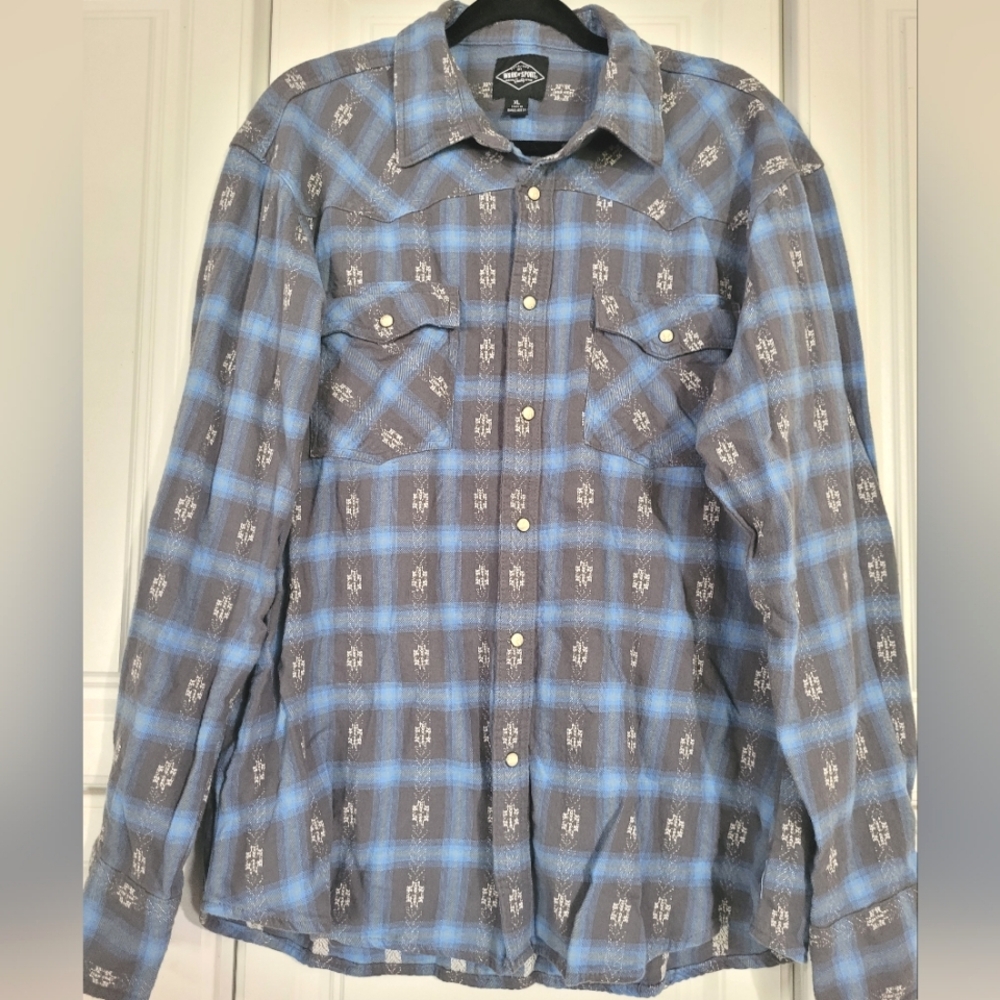 Work And Sport Mens Blue, Gray Plaid Button-Up Shirt, Size XL, FLAW SEE PHOTO